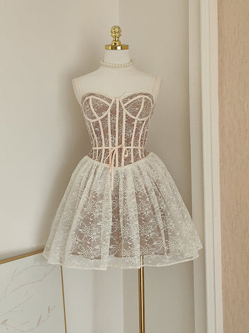 A line Spaghetti Straps Lace Holiday Dress Travel Vacation Dresses Short Birthday Dress SD1263